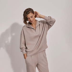 Sweat-shirt polaire imprimé personnalisé grande taille à manches longues pour femme, coupe oversize à épaules tombantes, pull demi-zip pour le printemps - Product Image 5