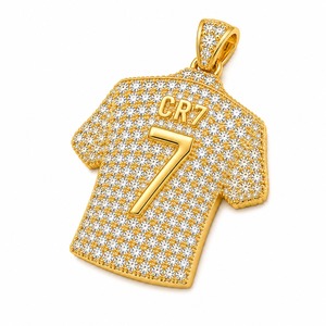 Custom Football Player Number 7 Pendant 18K Yellow Gold Lab Grown Diamond Jersey Necklace Wholesale - Product Image 3