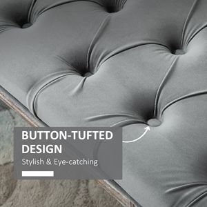 Panca Ottomana Imbottita in Tessuto Grigio con Design Trapuntato per Soggiorno, Camera da Letto, Corridoio, con Gambe in Legno di Gomma per Casa e Ufficio - Product Image 6