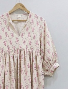 Robe midi en coton imprimée à la main pour femme, style bohème, florale, d'été, décontractée, coupe ample, douce, respirante, vêtement fait main - Product Image 3