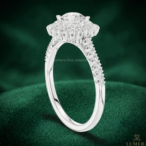 Bague de fiançailles Halo à taille ronde, double pavé, en or blanc 9K 10K 14K 18K pour femme, certifiée IGI - Product Image 3