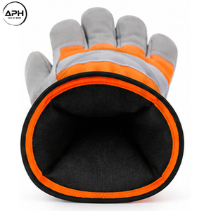 Full <b>Finger</b> Leather Palm Reflective Stripe Work Hand Wear Adjustable Cuff Wholesale Rate Grey Orange Hi Visibility <b>Gloves</b> - Product Image 6