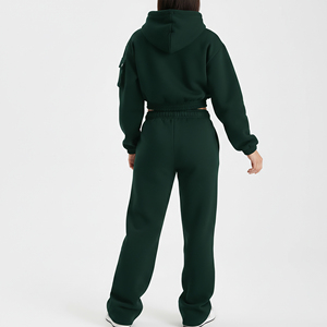 Ensemble deux pièces sur mesure 100% coton : sweat à capuche zippé et pantalon évasé, veste zippée, pantalon évasé, ensemble de jogging, ensemble de survêtement - Product Image 3