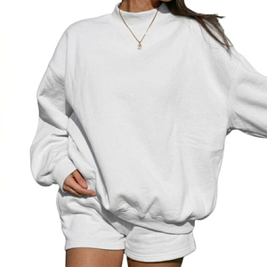 Conjunto de Sudadera y Pantalones Cortos de Forro Polar de Alta Calidad con Logotipo Personalizado ODM, Estilo Urbano, Cuello Alto, Corte Holgado para Mujer, Tejido Grueso y Ecológico - Product Image 2