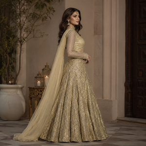 Luxury Golden <b>Sequin</b> Bridal Lehenga Set for Women Embroidered Wedding Dress with Net Dupatta Designer <b>Party</b> Wear Traditional - Product Image 3