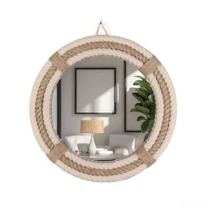 Coastal Hemp Rope Handwoven Bohemian <b>Wall</b> Accent Mirror for Home Decor Round Hanging Mirror Made in Vietnam - Product Image 1