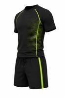 Ensemble Athlétique Homme Personnalisable Séchage Rapide avec Accents Vert Néon – Rashguard Manches Courtes et Short pour Tenue Active – Vente en Gros