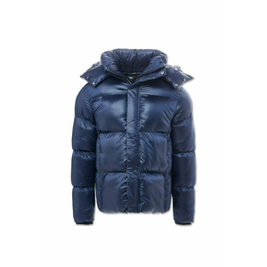 Veste d'hiver décontractée pour homme, bleu marine, à capuche, coupe-vent, rembourrée de duvet, coupe ajustée, manches régulières, fermeture éclair - Product Image 2