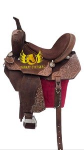 Silla de montar western de cuero de alta calidad, hecha a mano, duradera, portátil, tipo inglés, para carreras de barriles, con estructura de fibra. - Product Image 3