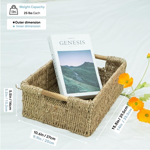 Seagrass <b>basket</b> with <b>wooden</b> handle Handmade <b>Storage</b> <b>Basket</b> Wholesale ecofriendly Made in Viet Nam - Product Image 3