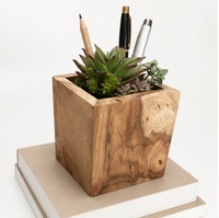 Jardinière en bois de teck faite à la main, écologique, pour plantes succulentes, pot de fleurs carré en bois massif naturel, décoration de jardin intérieur/extérieur, pour table