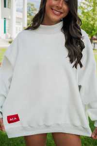Women's Oversized <b>Mock</b> <b>Neck</b> Sweatshirt Patriots Letter Print 100% Cotton Knitted Long Sleeve Winter Wear Embroidered - Product Image 5