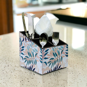 Porte-couverts en bois artisanal de qualité supérieure avec impression florale en émail, 4 compartiments, support multi-usages pour ustensiles de cuisine et cuillères - Product Image 5