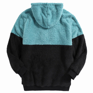 Men's Oversized Color Blocking <b>Fleece</b> Hoodie Half Zipper Sherpa Sweatshirt Winter Casual Wear <b>Black</b> and Teal - Product Image 5