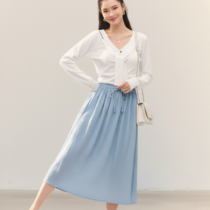 Nueva Falda Maxi de Punto Acanalado Vintage para Mujer, Cintura Elástica con Cordón Ajustable, Relajada, Transpirable, Ecológica, 100% Lino - Product Image 1