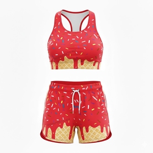 Conjunto de sujetador deportivo y pantalones cortos con estampado de helado para mujer, conjunto de 2 piezas para entrenamiento de verano, gimnasio, yoga, ropa deportiva, ropa de práctica de porristas - Product Image 3
