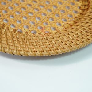 Round Woven Rattan Serving Tray Handcrafted Natural <b>Bamboo</b> Charger Plate for Wedding <b>Table</b> Decor - Product Image 4