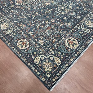 Hand Knotted Wool 8x10 Traditional Persian Medallion Design <b>Green</b> <b>And</b> <b>Grey</b> Area <b>Rug</b> - Product Image 2