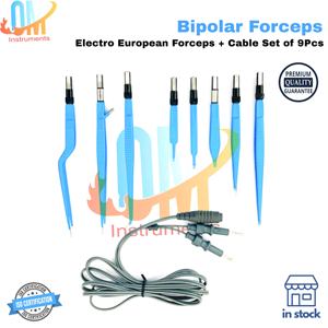 Ensemble professionnel de 9 pinces à baïonnette bipolaires européennes électriques |   Qualité supérieure, revêtement bleu |   Câble en silicone |   Réutilisable - Product Image 5