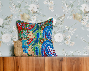 Handmade Embroidery Work Kantha Cotton Cushion <b>Pillow</b> Cover Throw Indian Floral Printed <b>Square</b> Traditional Ethnic Art Hotel - Product Image 2