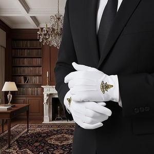 Guantes de Algodón Bordados Masónicos Past Master - [Blancos] Talla Única, 100% Algodón, Símbolo Masónico Bordado - Product Image 2