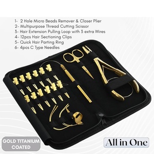 Kit d'outils professionnels en acier inoxydable pour extensions de cheveux, pour usage en salon, avec pinces à micro-anneaux à forte tenue, peigne, aiguille, boucle - Product Image 5