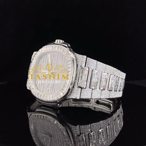 Montre à quartz pour homme, boîtier carré en acier inoxydable, style sport et affaires, cadran en verre, entièrement sertie de pierres, idéale pour un cadeau d'anniversaire - Product Image 2