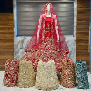Premium <b>Red</b> Silk Wedding Lehenga Heavy Gold Tilla & <b>Sequin</b> Work Traditional Bridal Ghagra Choli with Richly Bordered Net Dupatta - Product Image 1