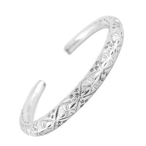 Classic Textured Sterling <b>Silver</b> Open <b>Cuff</b> Charm <b>Bracelet</b> by <b>Silver</b> Mountain for Unisex Women's - Product Image 3