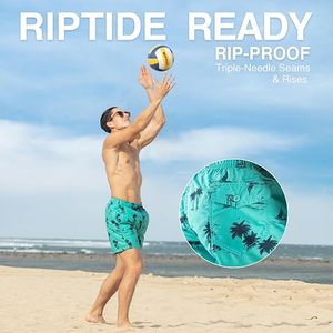 Men's Tropical Print <b>Board</b> Shorts Quick Dry Drawstring Closure Mid Rise Swim Trunks Casual Beach Wear Front Logo - Product Image 1