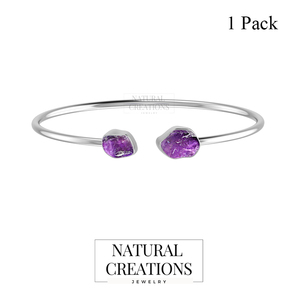 925 Sterling Silver Trendy Adjustable Twister <b>Bracelet</b> with <b>Amethyst</b> Rough Shape for Women's Gift - Product Image 3