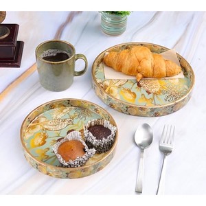 Plateaux de service contemporains en mosaïque de bois mélangé faits à la main 44x30x8 cm Vente en gros |   Moradabad Inde - Product Image 2