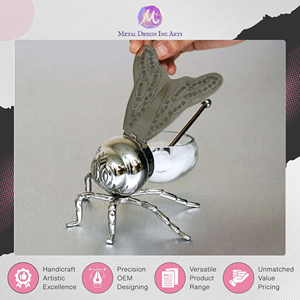 Amazing Offer on Genuine Quality Handmade Stainless Steel & Glass Made <b>Bee</b> Shaped Sugar and Honey Pot for Home Decoration - Product Image 2
