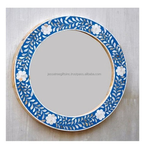 Espejo de pared de resina con incrustaciones de madreperla con acabado pulido diseño Floral de forma redonda de alta calidad para decoración del hogar - Product Image 1