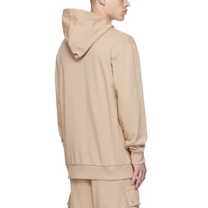 Sweat-shirt à capuche surdimensionné beige personnalisé pour homme avec logo brodé verticalement, style streetwear décontracté - Product Image 3