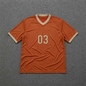 High Quality Custom Sublimated Orange Men Soccer Jersey Breathable V-Neck Contour Print Football Shirt Athletic Wear - Product Image 1