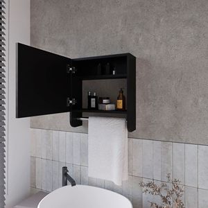Armadietto da Bagno Nero con Specchio Integrato e Portasciugamani - Product Image 2