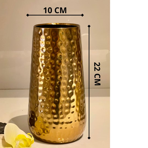 Vase en métal doré, finition martelée élégante, porte-fleurs décoratif, centre de table de luxe pour la décoration moderne de la maison, du salon et de la chambre - Product Image 2