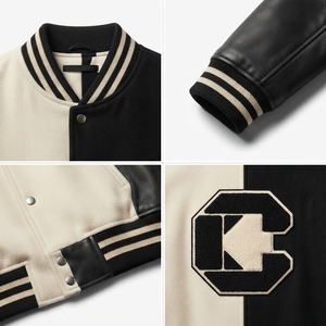 Custom Men's <b>Slim</b> <b>Fit</b> Breathable Asymmetric Colorblock Varsity <b>Jacket</b> Poly Wool Shell Lambskin Leather Sleeves for Autumn/Winter - Product Image 4