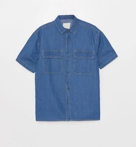 เสื้อเชิ้ตแขนสั้นผ้าเดนิมไซส์ใหญ่ 100% ผ้าฝ้าย คุณภาพสูง ระบายอากาศได้ดี สวมใส่สบายสำหรับผู้ชายในฤดูร้อน รับสกรีนโลโก้ - Product Image 6