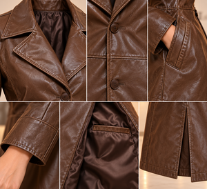 Abrigo de Cuero Personalizado para Mujer, Abrigo Largo de Cuero Genuino, Gabardina de Cuero Premium de Longitud Completa, Ropa de Abrigo Clásica de Invierno para Mujer - Product Image 5