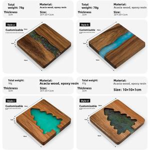 Stylish European Classic Dining Kitchen Christmas Coaster <b>Set</b> High Solid Wood Spliced Resin Eco-Friendly Tea Mat <b>Square</b> Placemat - Product Image 2