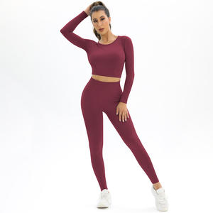 Ensemble de vêtements de sport pour femmes, ensemble de yoga 2 pièces, legging respirant et léger, haut de sport sans couture, haut de yoga à manches longues - Product Image 2