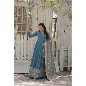 Rich <b>Sequins</b> Embroidered Women's <b>Party</b> Wear Gown with Work - Product Image 5