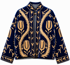Purple <b>Velvet</b> Woven Embroidered Autumn/Winter/Spring <b>Jacket</b> Stand Collar Zipper <b>Women</b> Outerwear Floral Pattern Polyester/Cotton - Product Image 6