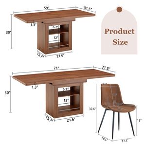 Set Tavolo da Pranzo Allungabile in MDF Noce 59-71 Pollici con 6 Sedie Comode in Tessuto Tecnologico - Product Image 4