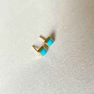 Turquoise Stud Earrings Sterling Silver Studs Gold Plated Earrings Square Gemstone Earrings Dainty Jewelry Wholesale Supplier - Product Image 4