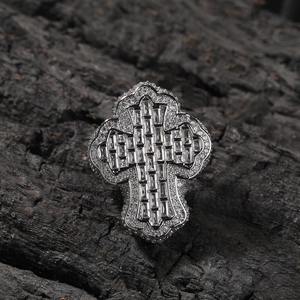 Yellow Gold Cross Diamond <b>Ring</b> Iced Out Baguette Cut Religious <b>Statement</b> Jewelry Unisex Hip Hop Style - Product Image 2