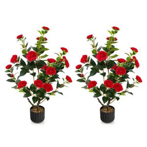 2 Pezzi Albero di Camelia Artificiale da 38 Pollici, Pianta Finta in Cemento, Alberi Artificiali di Qualità Premium - Product Image 1