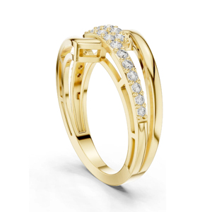 Women's Yellow Gold Diamond Engagement <b>Ring</b> Geometric Minimalist Round Brilliant Cut - Product Image 3
